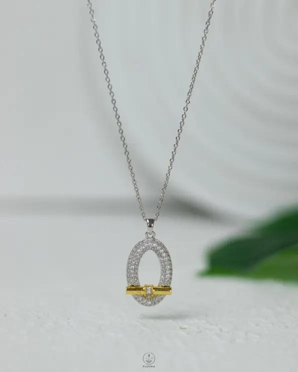 circle straus silver necklace