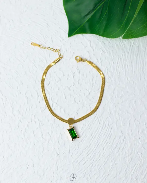 gold snake green bar bracelet