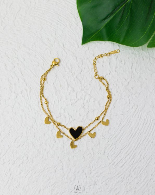 double layer black heart bracelet