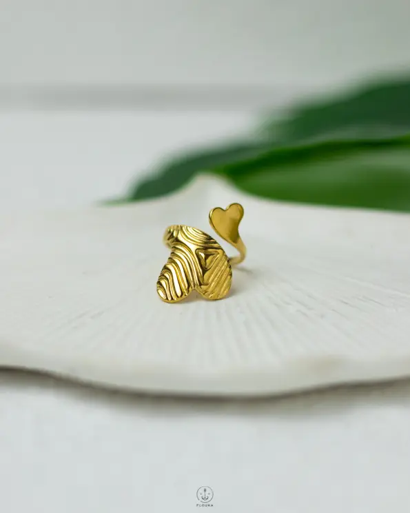 double heart gold ring