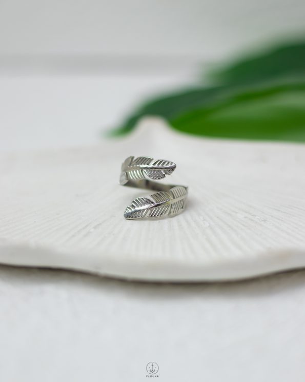 silver leaf free size ring