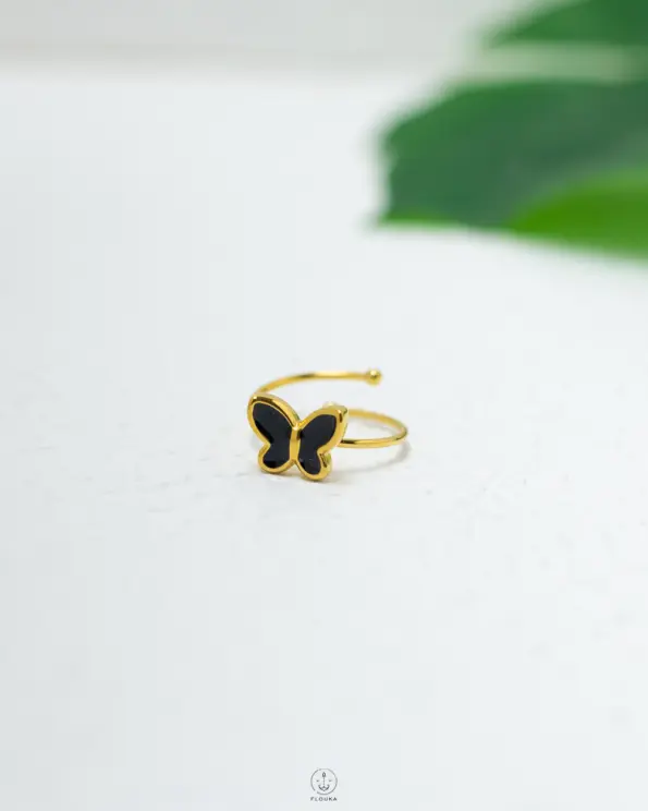 black butterfly free size gold ring