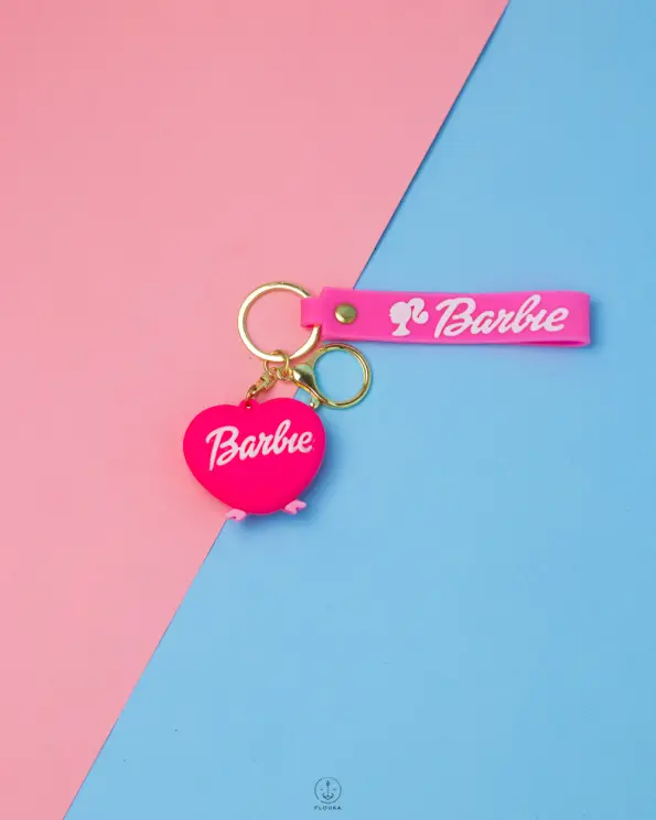 hot PINK Barbie heart rabber keychain