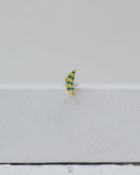 gold blue beeds crescent piercing