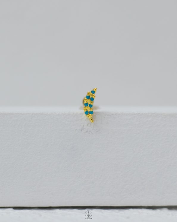 gold blue beeds crescent piercing