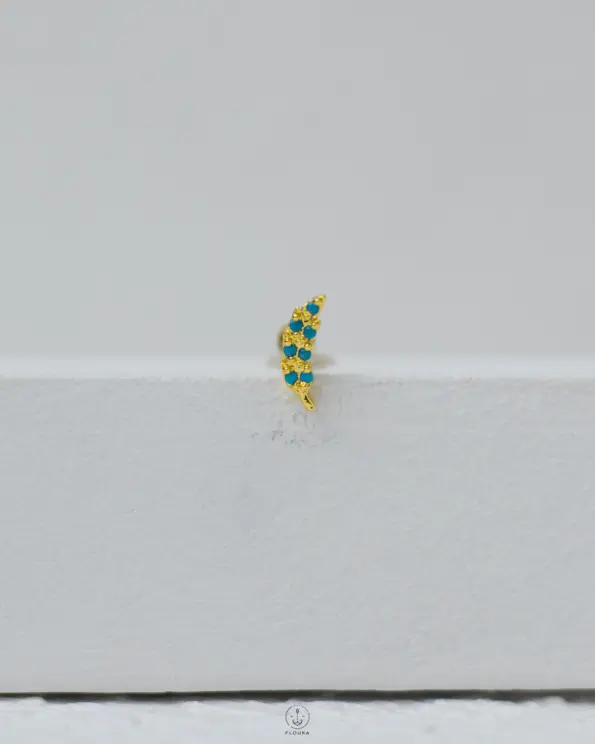 gold blue beeds crescent piercing