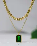 green pendant gold beeds necklace