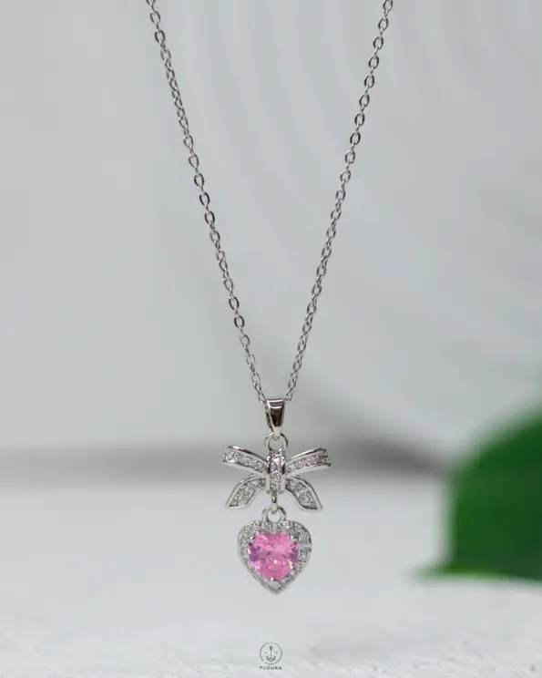 crystal pink diamond & strus tie necklace