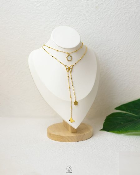 double layers resin flower and butterfly necklace