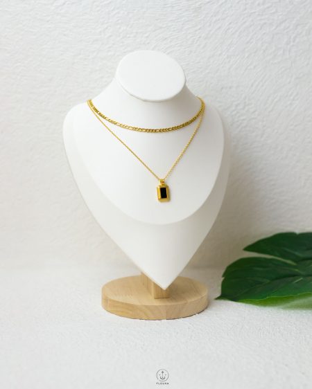 double layers basic black stone necklace