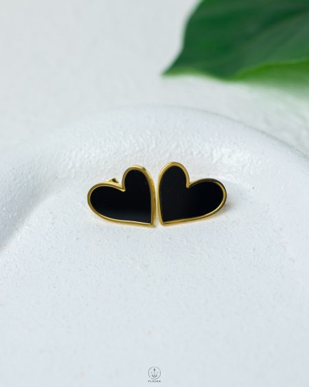 wide black heart gold earrings