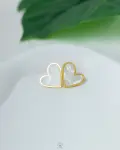 wide white heart gold earrings