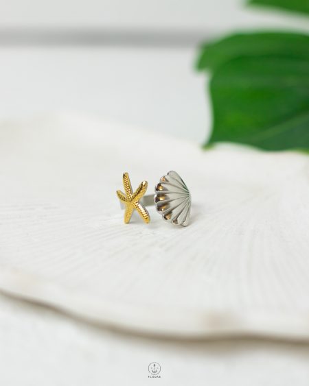free size mix star and seashell ring