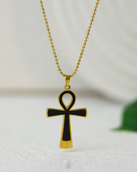 Black gold pharonic keylife necklace