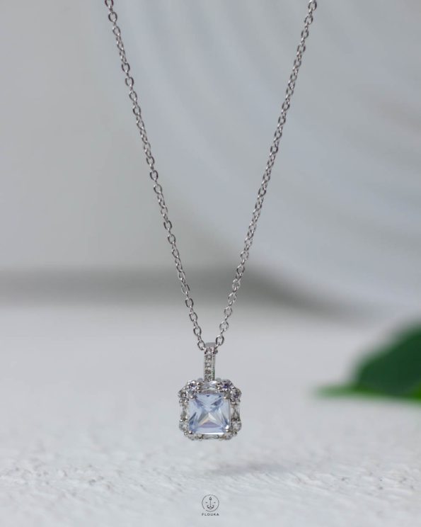 silver mirror stone necklace