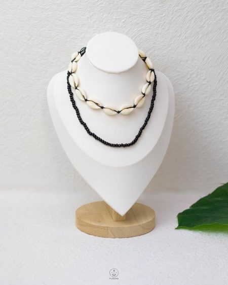 summer double layer black and white seashell necklace