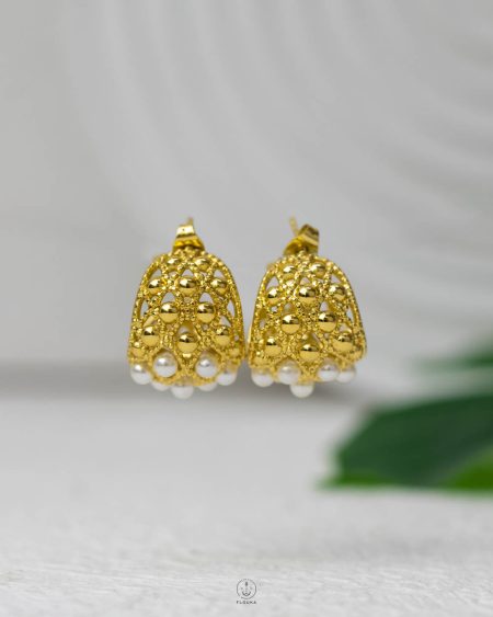 white beads gold earring