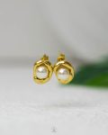 white beads gold earring