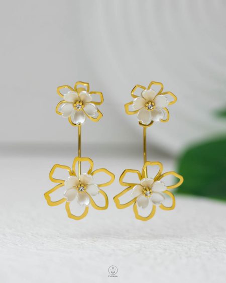 double white & gold rose earring