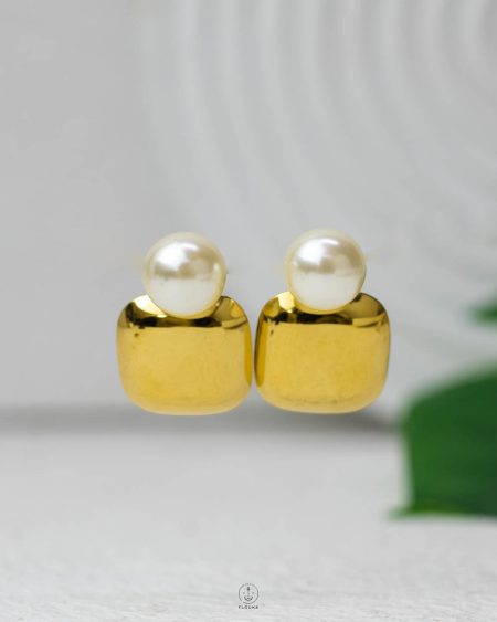 gold pump square & beads earring