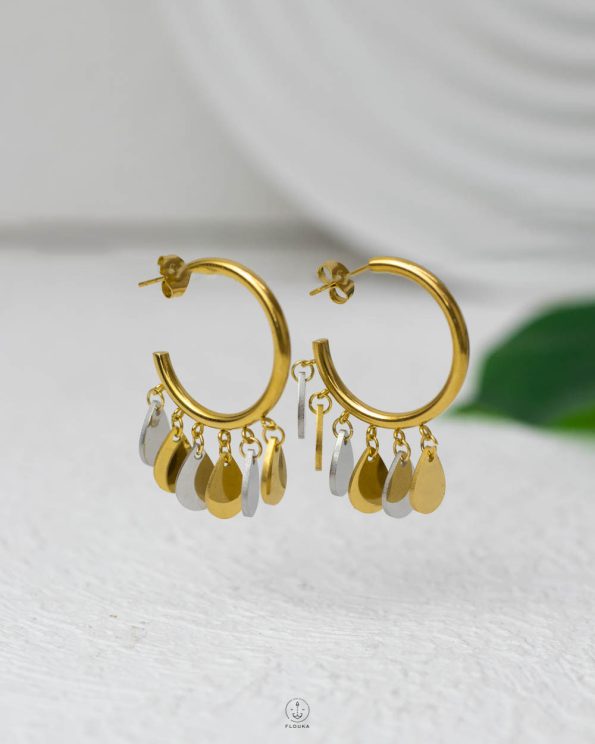 many Eye tear gold & silver earring