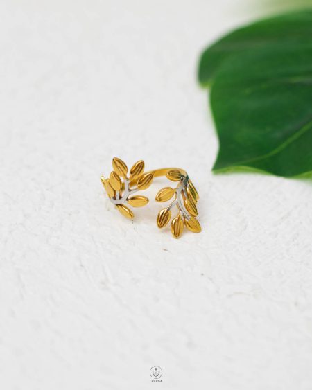 mix silver & gold leafs ring