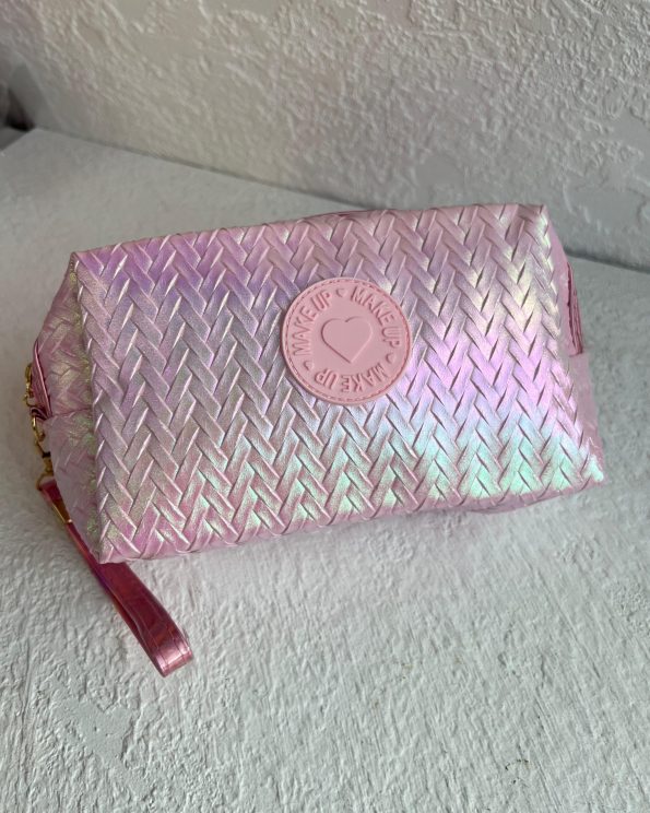 metallic baby pink make up bag
