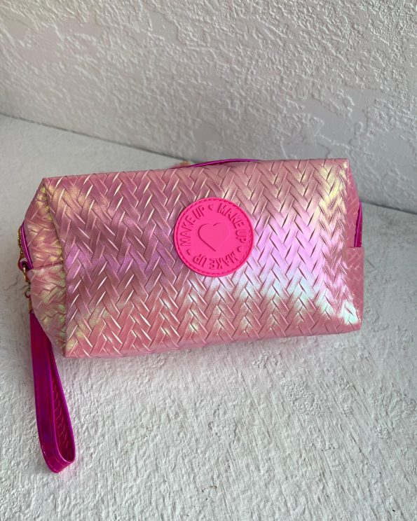 metallic hot pink make up bag