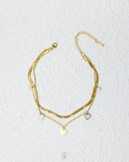 double layers snake & many heart gold ankelet