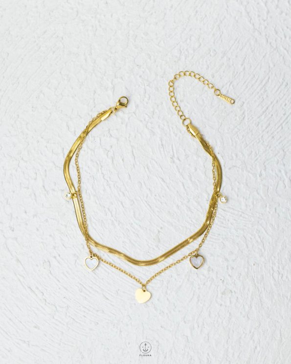 double layers snake & many heart gold ankelet