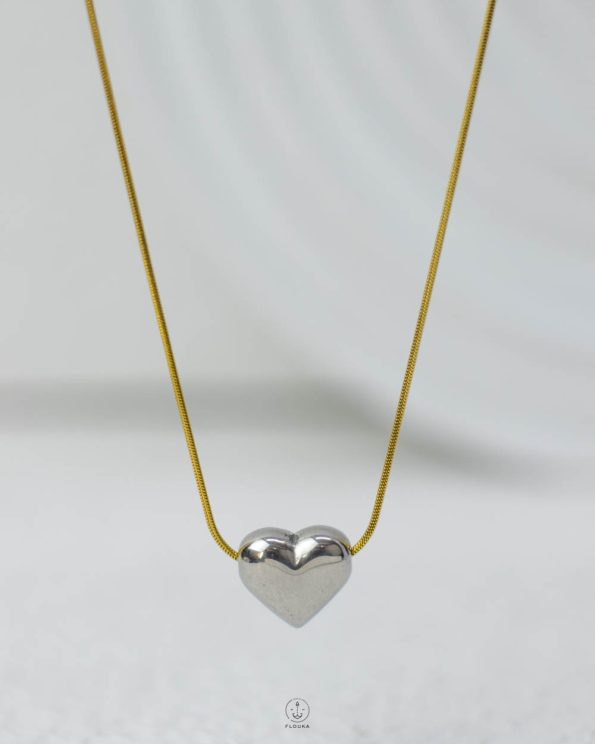 silver heart gold mouse necklace