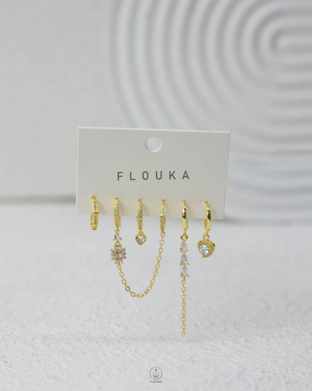 white struas heart gold earring set