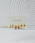 white & red struas gold earring set