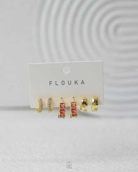 white & red struas gold earring set
