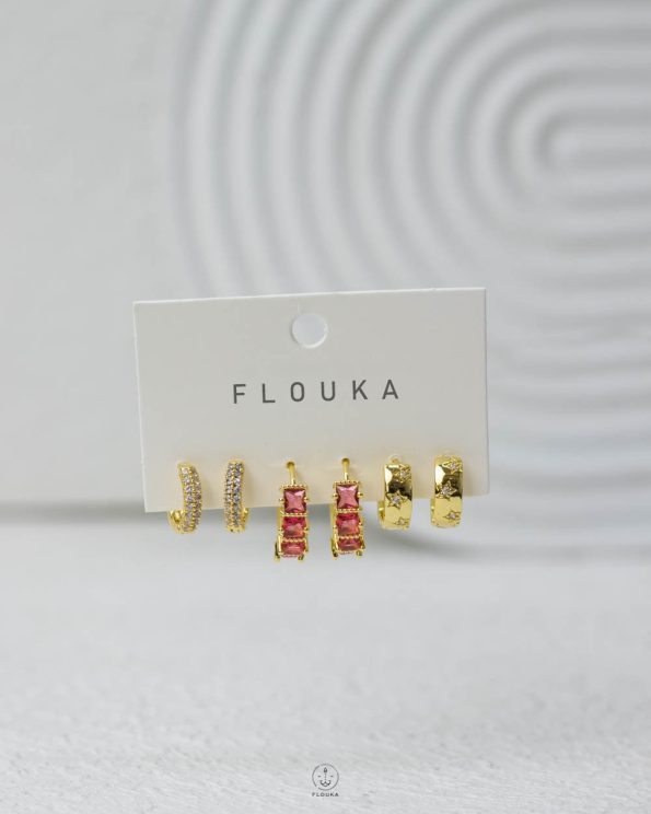 white & red struas gold earring set