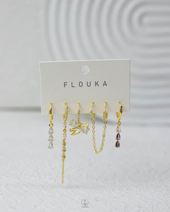 dark purple & white struas gold earring set