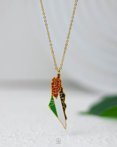 gold Palestine map flag necklace