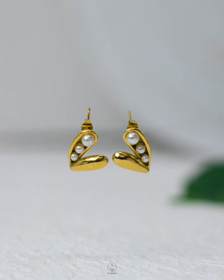 gold heart & beads earrings