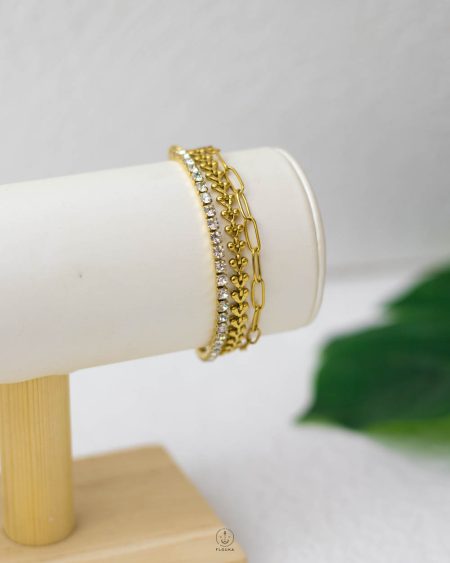 triple layer white tinnes & rope gold bracelet