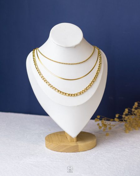 triple layer gold snake & rope & figaro necklace