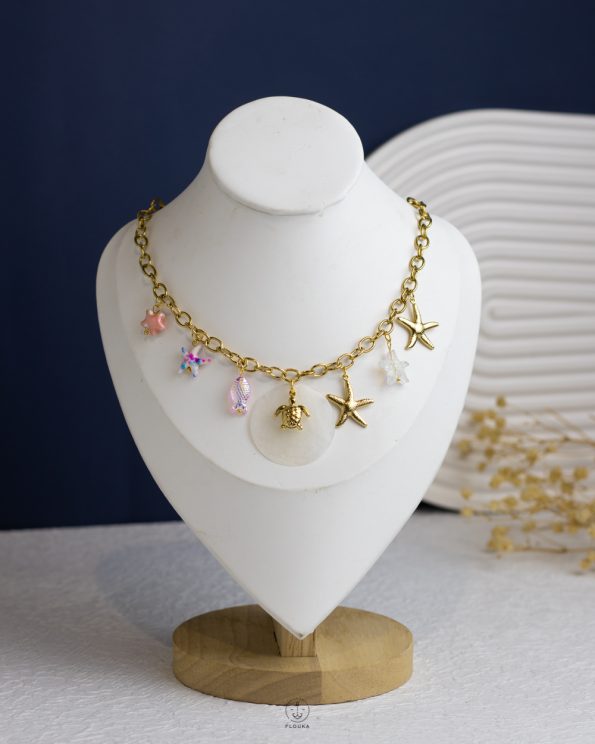 seastar & turtle gold necklace