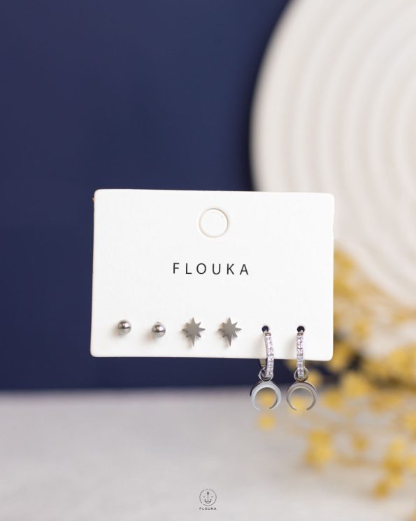 silver straus crescent & space star earring